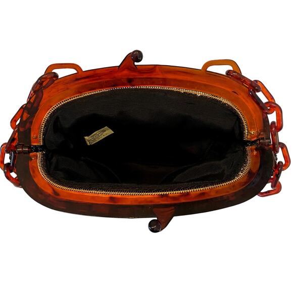 Vintage WHITING & DAVIS Mesh Handbag Tortoise Lucite Chain Kiss Lock Mid Century - Picture 6 of 11